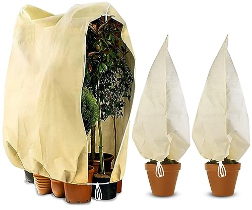 Cieex 3 Stück Winterschutz Pflanzen, Pflanzenschutz Winter Reißfest, Wiederverwendbar Frostschutz Kübelpflanzensack mit Reißverschluss, Zugband für Baum Palmen Olivenbaum (80 x 120 cm &120 x180 cm)