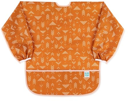Bumkins Sleeved Smock, Toddler Reusable Waterproof Bib for Girls and Boys Ages 3-5 Years, Long Sleeve Childrens, Kids Paint Apron, Arts, Crafts and Play with Pocket, Soft Fabric, Boho Orange