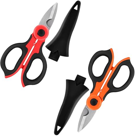 2Pcs Forbice per Elettricisti, Forbici in acciaio ad alto tenore di carbonio Utensili per cesoie domestiche, Utensili per tagliare fili di spelatura per tessuti, carta e cavi (Orange+nero)