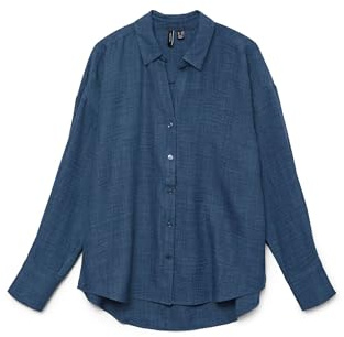 VMMELANEY QUEENY LS skjorta WVN NOOS, Mörk denim/detalj: melerad, M