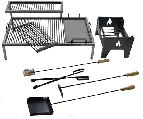 Luxus Argentinischer Grill mit abnehmbaren Eisenmodulen - Iron Argentina Grill - BBQ Parrilla Asado + Kohlenbecken + Feuerwerkzeuge (100 x 60 cm (40 x 24 Zoll))