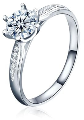 KnSam 14K Weißgold 585 Diamantring, 1ct Labor Erstellt Diamant Solitärring Klassiker Rund Design, Au585 Gold Freundschaftsringe Echt Gold für Damen, Gr.47 (15.0)