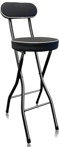 Sgabello da Bar Pieghevole per Adulti, Altezza del Bancone, Sedie Pieghevoli da Cucina con Schienale Alto e Struttura in Acciaio, Capacità di 300 Libbre(Zwart,70cm/28in)