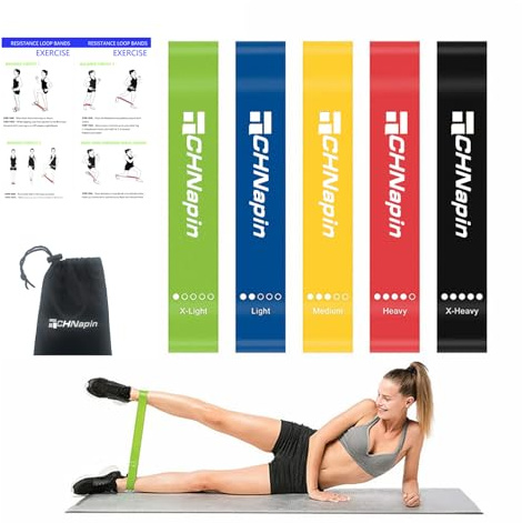 Resistance Bands 5-piece Set with User Guide and Carry Bag,Exercise Bands with 5 Levels for Latex Elastic Bands for Yoga,Pilates, Rehab, Fitness,Strength Training and Home Workout