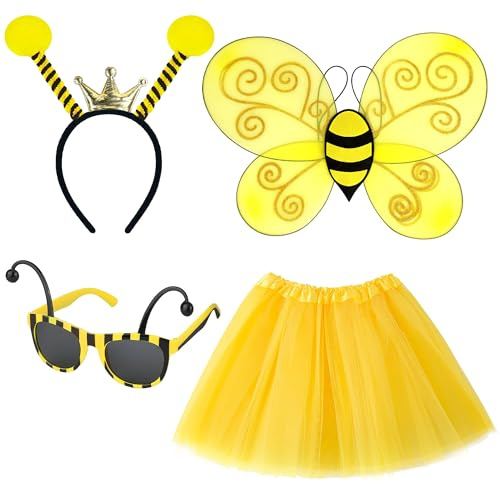 Vifcotlyp Accessori per costume da ape, costume da calabrone con antenna ad ali di api, occhiali e gonna tutù, per donne, Halloween, cosplay