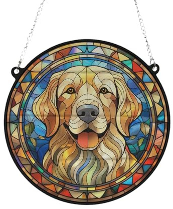 Golden Retriever Stained Glass Effect Suncatcher Gift for Dog Lovers - 13cm