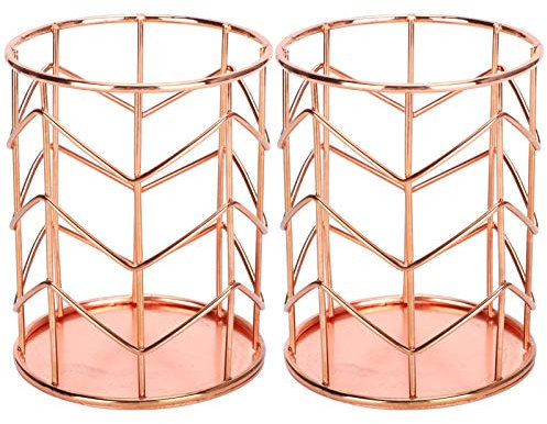 Pinselhalter, Stiftehalter, 2 Stück, rund, Roségold, Eisen, Metall, kleines Netz, multifunktional, Stiftebecher für Desktop-Make-up, Bürobedarf, Damen