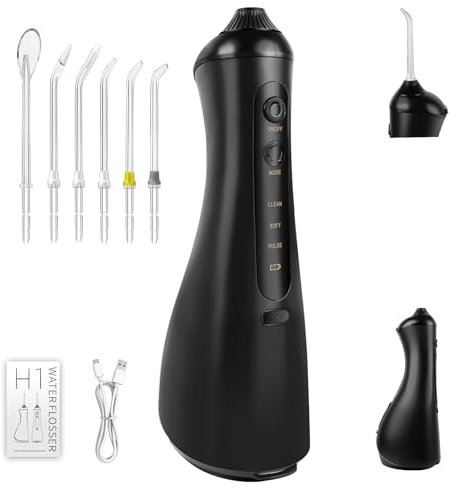 Munddusche Kabellos Elektrische Mundduschen IPX6 Wasserdicht Oral Irrigator 3 Modi und 6 Düsen Tragbar Water Flosser Zahnzwischenraumreiniger Ideal für die Mundpflege zu Zuhause & Reise