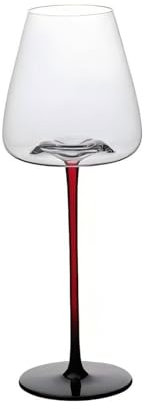 CONSTANCEY Set di 2 bicchieri da vino con stelo rosso e fondo nero, calici bordeaux da 45,7 ml, calici da vino in cristallo rosso, set da 2, per casa, bar, Natale, matrimonio, anniversario, feste di