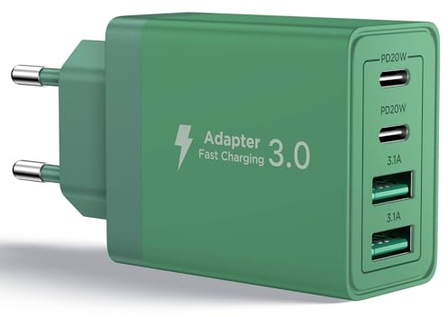 Aioneus Cargador USB C 40W 4 Puertos, Cargador iPhone Carga Rapida PD 3.0 Cargadors Multiple con Tipo-C y USB-A, Enchufe USB C para iPhone 16 Pro Max/15/14/13/12/11, Samsung, iPad