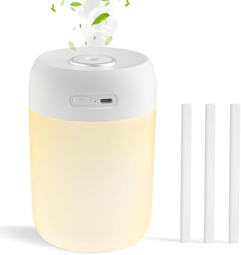 kissleaf 650ML Mini Luftbefeuchter für Schlafzimmer/Kinderzimmer/Pflanzen, 8H Lange Laufzeit 28dB Silent Air Humidifier Type-c Akku Elektrisch Raumbefeuchter(Warmes Licht)