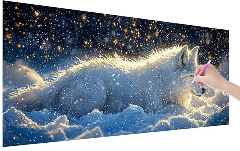 Diamond Painting Wolf, 5D DIY Diamant Painting Bilder Traum 250x100cm, Diamant Malerei Cross Stitch Stickerei Erwachsene Groß XXL, Basteln Erwachsene Set für Geschenke und Wand Deko Wohnzimmer, Y-52