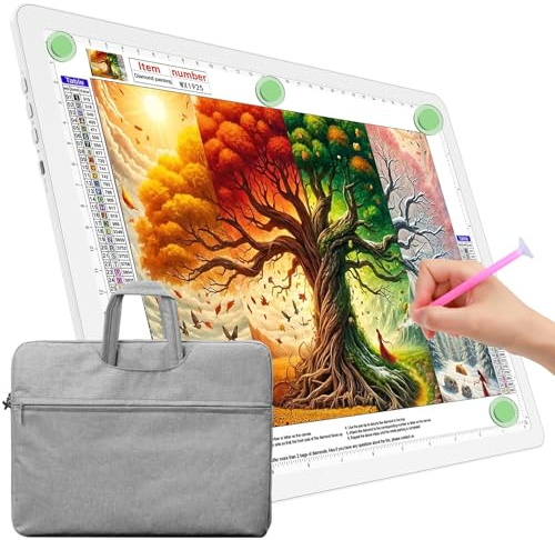 TOHETO Mesa luminosa A4 con bolsillo para pintura de diamantes, caja de luz ultrabrillante con botones laterales, almohadilla de luz LED para trazar, placa de luz para esbozar, dibujar, diseñar