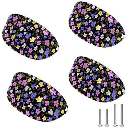 RODAILYCAY 4 maniglie per armadietti da cucina con motivo a piccoli fiori, per cassetto, armadietto, cassetto, cassettiera, con viti, tiranti per porte dell'armadio
