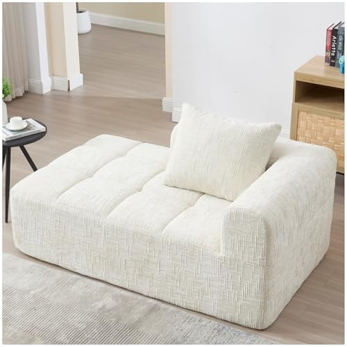 Wyibwy Divano moderno, 158x90x60cm, chaise lounge confortevole per 1 persona con morbidi cuscini, tasche laterali per telecomando e cellulare, tessuto in ciniglia, Beige