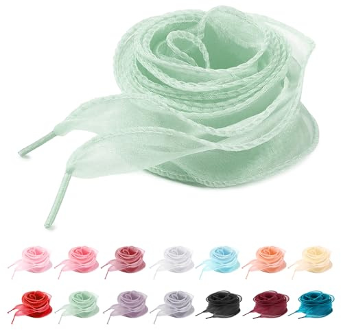 UamGlsob 4 cm fina skosnören i organza-silke för damsneakers, söta genomskinliga satinband skosnören ersättningsgarn strängar, gRÖN, 47/120cm