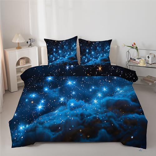 Linfye Bettdecke 240x220 cm – 4 Jahreszeiten Blaue Wolken Steppdecke 220x240, Weiche Ganzjahresdecke Waschbare Sternenjunge Bettdecken, Wende Bettdecke ohne Bezug mit 2 Kissenbezügen 80x80 cm