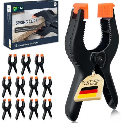 Federklemmen 12er Set für Leimen, Pool, Fotografie mit großer Spannweite und hoher Spannkraft, Federklemmen, Leimzwingen, Klemmzwinge