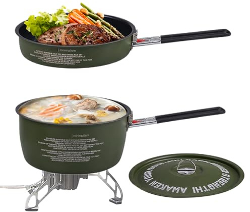 Teksome Set de Casseroles de Camping | Casserole Et Poêle De Cuisine De Camping | Ustensiles Compacts De Friture Et Ragoût Pour Randonnée Rando Chasse Voyage En Camping-Car Plage