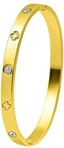 Lunarié Elegant Gold Bangle Bracelet – 18K Gold Plated Stainless Steel CZ, Minimalist Luxury Jewellery for Women, Gift Box Included