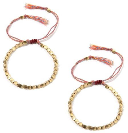 Braccialetto tibetano portafortuna, 2 pezzi, realizzato a mano, in rame, braccialetto tibetano, regolabile, 16-26 cm, gioiello simbolico per donne e bambini, ideale come regalo e uso quotidiano