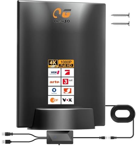 DVB-T/DVB-T2 Antenne mit Verstärker - HDTV Zimmerantenne für Fernseher, 430 km Großer Reichweite und 360° Empfang, Mit Magnetfuß - Unterstützt 4K/1080P Alle TV-Geräte DAB/UHF/VHF