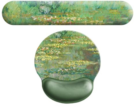 Handstöd för Water Lily Tangentbord - Ergonomisk Skum Musmatta, Handledsstöd med Oljemålning, Halkfri bas | Bekvämt Skrivbordstillbehör