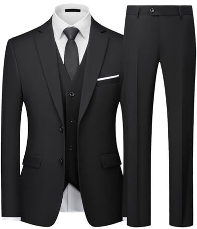 Mens Suits 3 Piece Slim Fit Two Button Blazer Waistcoat Trousers Set Formal | Classic formal tuxedo suit designed for weddings, business meetings, parties, prom, graduation and evening dinner events