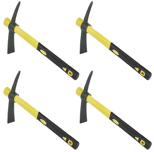 DELORIGIN 4 Stück 15 Zoll Spitzhacke Hacke Manganstahl Mini Spitzhacke mit Kunststoff Griff Kleines Graben Gartengerät für Outdoor Camping Gartenarbeit Graben Boden Auflockern Jäten und Pflanzen