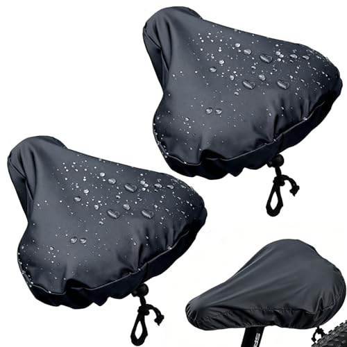 Sxingh Housse de Selle Vélo Imperméable Lot de 2 Noir, Couvre-Selle Universel Anti-Pluie/UV/Poussière, Protection Étanche avec Cordon pour VTT/Vélo Électrique/Route, Accessoire Cyclisme Extérieur