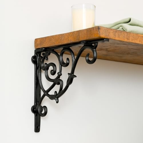 Homezone Paar von Viktorianisch Gusseisen Wand Regal Winkel stützen. Schwerlast kunstvoll Vintage Blättern Design Gusseisen Wand Halterungen für Home and Garten 3 Größen & 3 Stile
