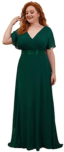 Ever-Pretty Women's V Neck Floor Length A line Chiffon Empire with Short Sleeve Other of The Bride Dress Dark Green UK 12