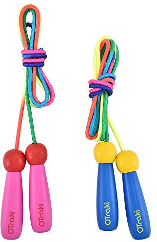 OTraki Verstellbare Springseil Kinder 2 St¨¹ck Rope Skipping Seil mit Holzgriff und Baumwollseil Jump Rope Seilspringen Kids f¨¹r Jungen und M?dchen Fitness Spiel, 250CM