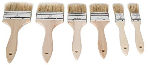 ETERNA 6Pack Household Chip Paint Brush 1inch 2inch 3inch Natural Bristles Wooden Handle Flat Brushes Set for Painting, Glue, Oil, Acrylic, Stain
