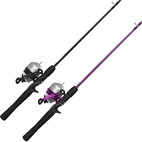 Zebco 33 Spincast Reel and Fishing Rod Combos (2-Pack), 5-Foot 6-Inch 2-Piece Fiberglass Rods with EVA Handle, Quickset Anti-Reverse Fishing Reels with Bite Alert, 1-Pink, 1-Black