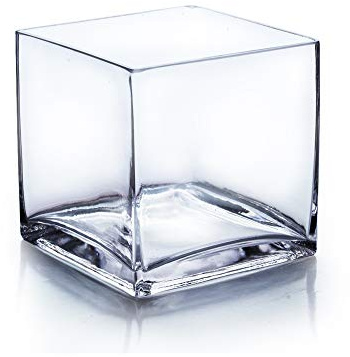 WGV Cube Glass Vase, Candle Holder, 7x7x7, Clear Elegant Floral Accent Container Planter Terrarium Storage for Wedding Party Ceremony Event Office Home Decor, 1 Piece