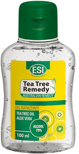 ESI - Tea Tree Remedy Gel Igienizzante Mani, con Tea Tree Oil, Aloe Vera e Alcool 70%, Deterge e Igienizza in Profondità, Antimicrobico per Uso Frequente, Idrata e Lenisce la Pelle, 100 ml
