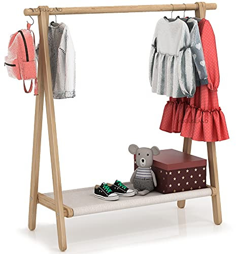VOGUSLAND Dress up Rack, Child Garment Rack, Kids Clothing Rack with Storage Shelf (Natural Beech, 38 L x 14.5 W x 40 H)