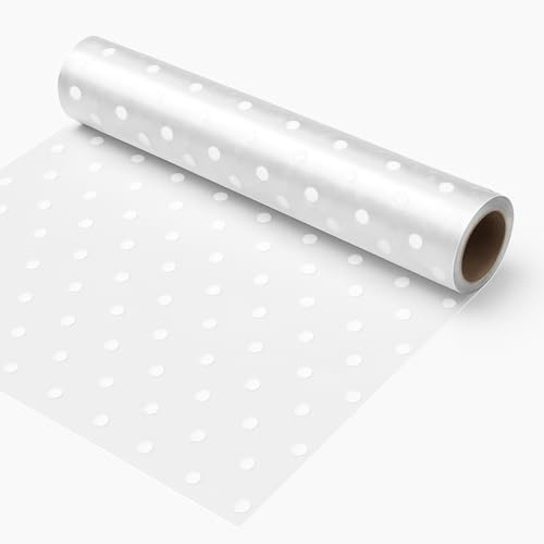 Floralcraft 80cm X 20M Universal Cellophane Wrap Roll - White Dotted, Florist Wrapping Cellophane Roll for Hampers Bouquet Basket Christmas Wrap DIY Packaging