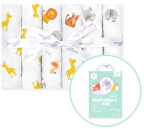 Bloomsbury Mill – Mulltücher Baby - 6er Pack 70x70cm - Spucktücher Baby aus 100% Reine Bio Baumwolle Musselin - Saugfähig, Atmungsaktiv Musselin Decke für Neugeborenen - Musselintücher - Tiere