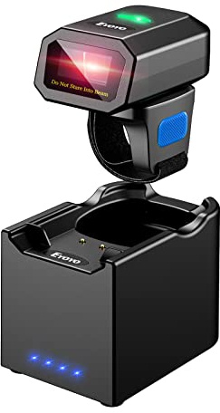 Eyoyo 2D Escáner de Código de Barras de Anillo, 1D Mini Lector de Código de Barras QR Portátil Bluetooth 2,4G Inalámbrico Cable USB Funciona con Windows, MacOS, Android 4,0+ y iOS