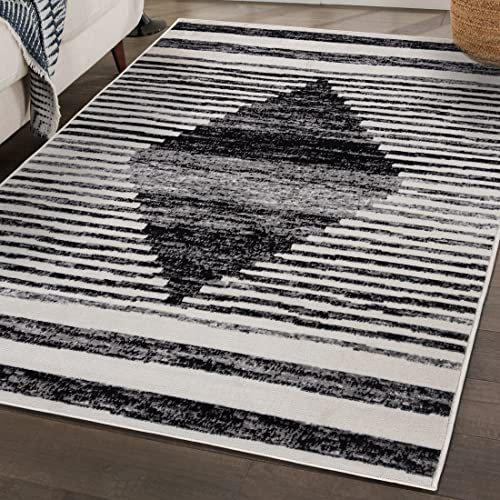Mazovia Modern Teppich - Kurzflor Geometrisches Muster - Weich Teppich für Wohnzimmer, Schlafzimmer, Esszimmer - ÖKO-TEX Wohnzimmerteppich – Teppiche Creme Schwarz 140 x 200 cm