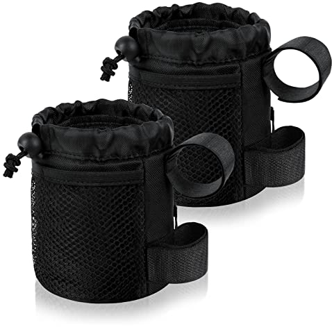 AUAUY Bike Water Bottle Holder, Bike Cup Holder Bicycle Handlebar Drink Holder, Bike Cup Holder Phone Bag with Mesh Pockets for Mountain Bike, Scooter, Folding, Road Bike, Boat, Wheelchair(2 Pack)