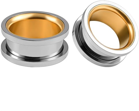 Vankula örontunnel 1 par dubbla utsvängda köttpluggar med skruv rostfritt stål för män kvinnor öronpiercing smycken 6 mm till 22 mm, 6mm(2G), Metall