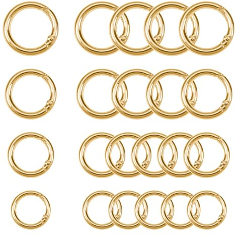 TOAOB 20 Pezzi Scatto Molla Rotondi per Borse Oro Uncinetto Metallo Moschettoni a Scatto Clip 20mm 25mm 30mm 35mm O Rings Anelli Aperti Per Portachiavi Borsetta Artigianato Gioielli