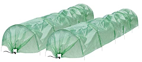 ECD Germany 2x Tunnel per Coltivazione 300x55x35 cm 3m Trasparente / Verde in PE Foil Tunnel Vegetale 135 g / m² con 6 Fili di Acciaio ad Arco Ø 2mm Foglio Serra Fredda Tenda da Coltivazione per Orto
