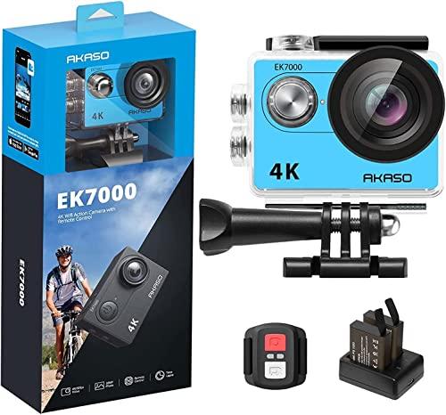 AKASO Action Cam EK7000 4K30FPS Action Kamera 170° Weitwinkel HD Unterwasserkamera 20MP WiFi wasserdichte Sport Kamera 2 Zoll LCD Bildschirm mit 2 Batterien (Blau)