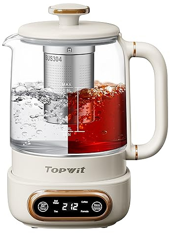 Topwit Electric Tea Kettle, 11 Temperature Control & 4 Presets Glass Kettle with Removable Infuser, 0.8L Electric Kettle for Coffee, Formula, Tea Maker with 8H Keep Warm, Boil-dry Protect, Beige