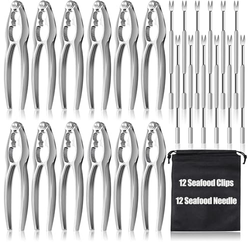 24 Pcs Crab Leg Crackers Set, 12 Nut Crackers, 12 Stainless Steel Forks, Shellfish Crackers and Tools for Seafood Boil Party Supplies, Dishwasher Safe