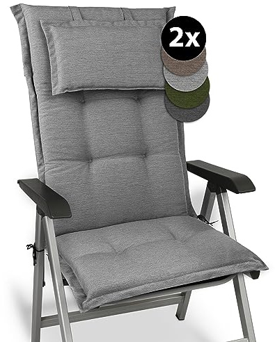 Beautissu 2er Set Premium Gartenstuhlauflage Hochlehner mit robustem Stoff | 120x50x7cm Hellgrau dicke Polster Auflagen UV-Lichtechtheit Sitzkissen Robuster Stuhlauflage Garten Polsterauflage HighLux HL